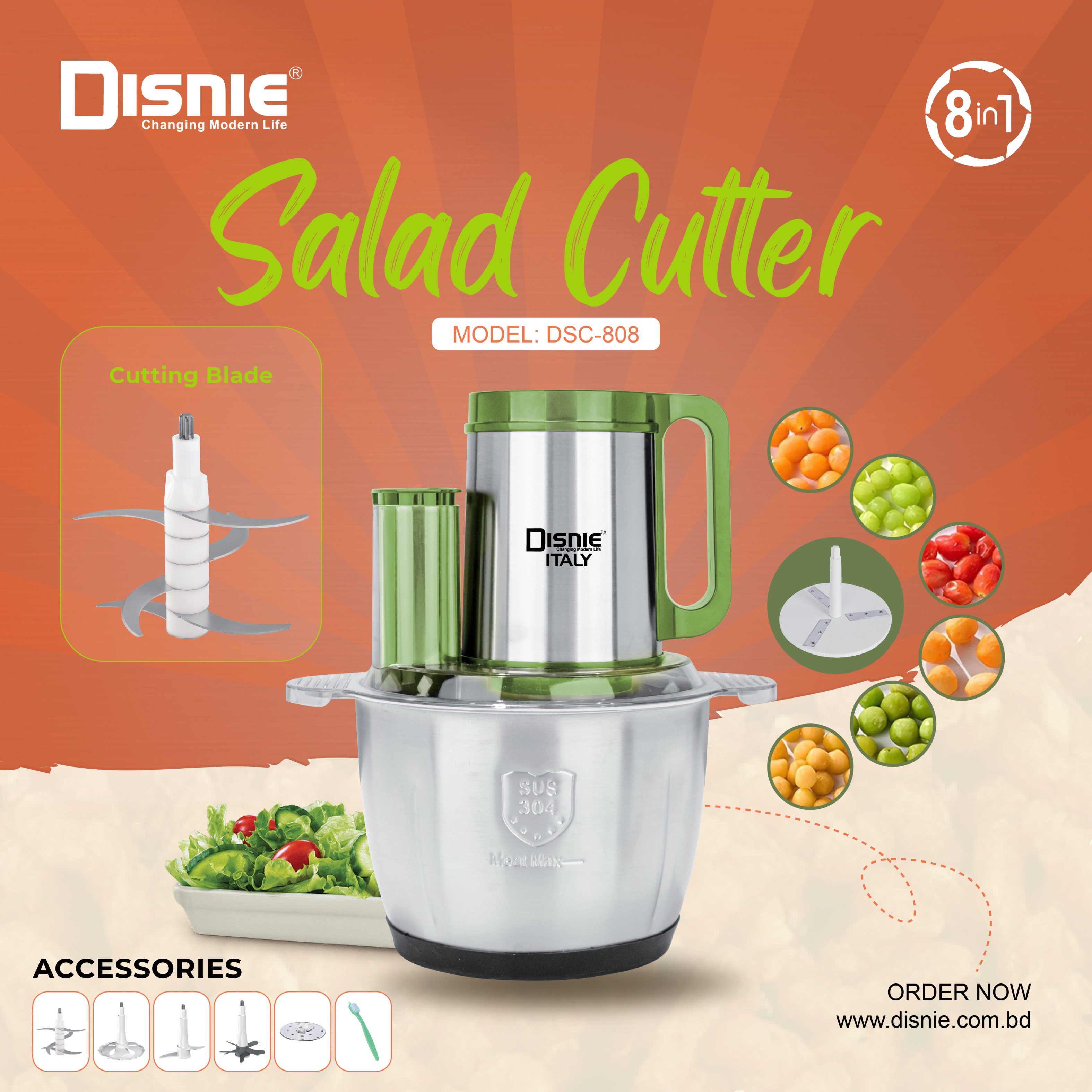 3.3L Disnie 8 in1 DSC-808 Salad Cutter & Food Chopper With Fruits Pleeler
