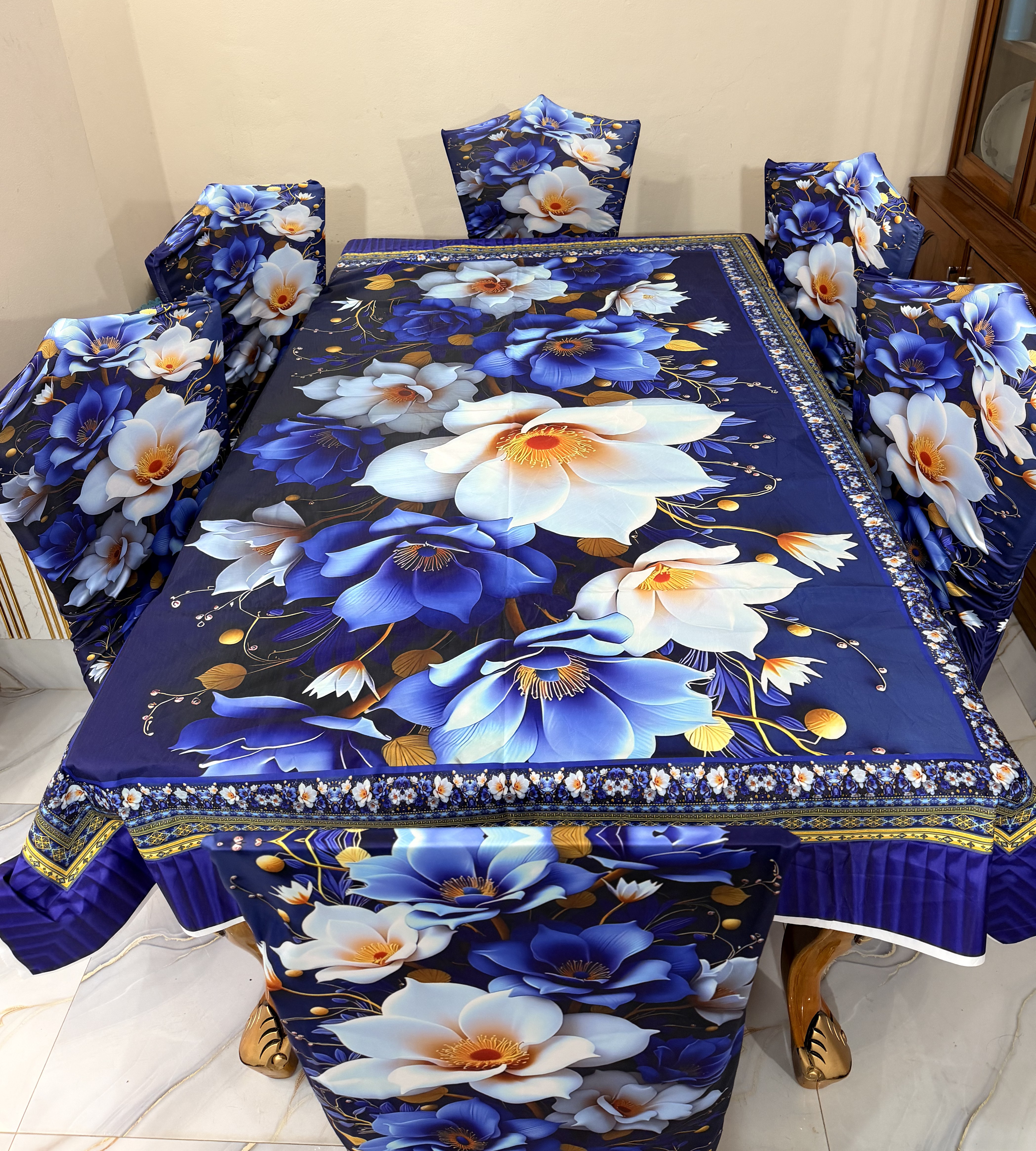 3D Waterproof Premium Dining Table Set ( কুচি চেয়ার কভার ) Code: D77