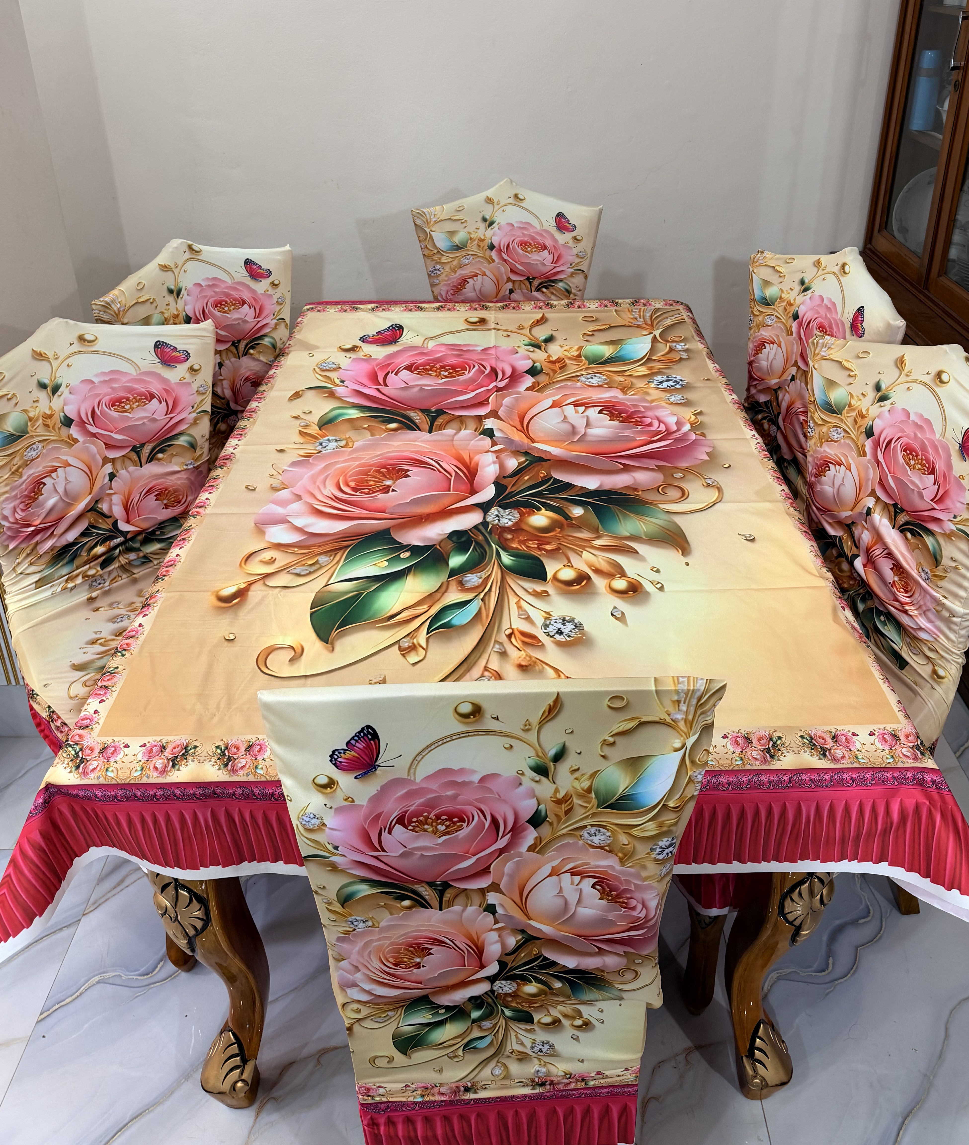 3D Waterproof Premium Dining Table Set ( কুচি চেয়ার কভার ) Code: D81
