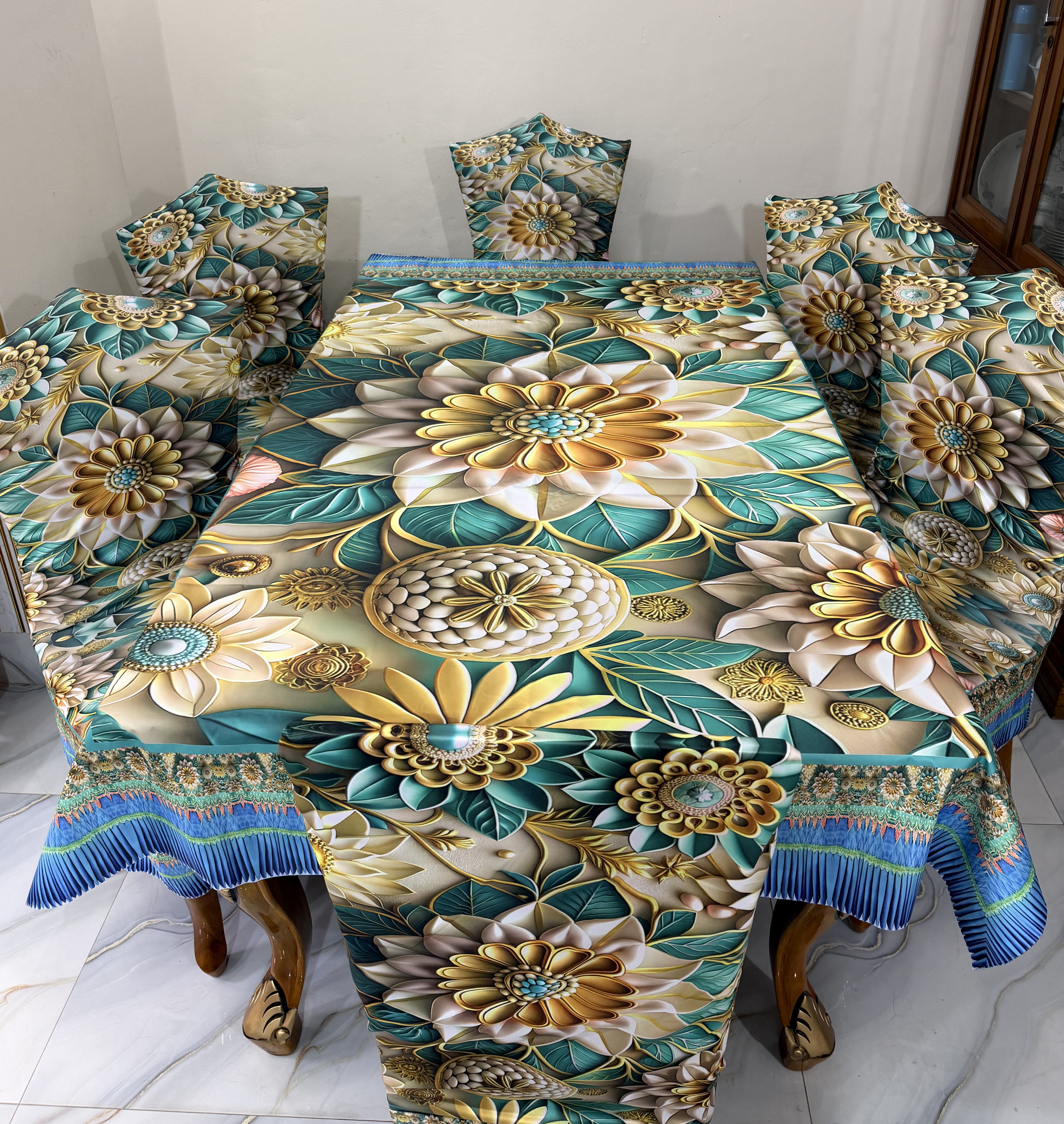 3D Waterproof Premium Dining Table Set ( কুচি চেয়ার কভার ) Code: D79