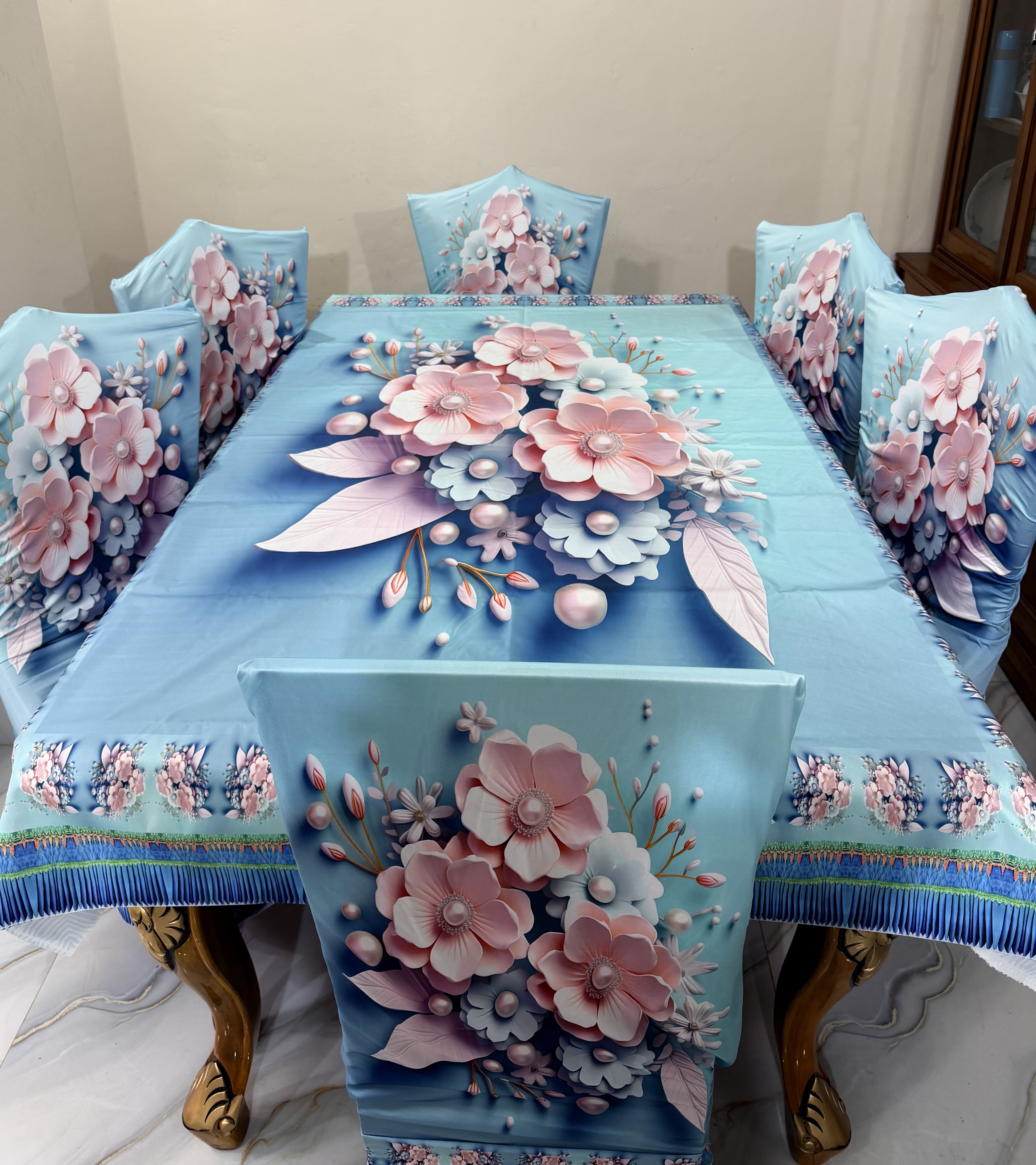 3D Waterproof Premium Dining Table Set ( কুচি চেয়ার কভার ) Code: D02