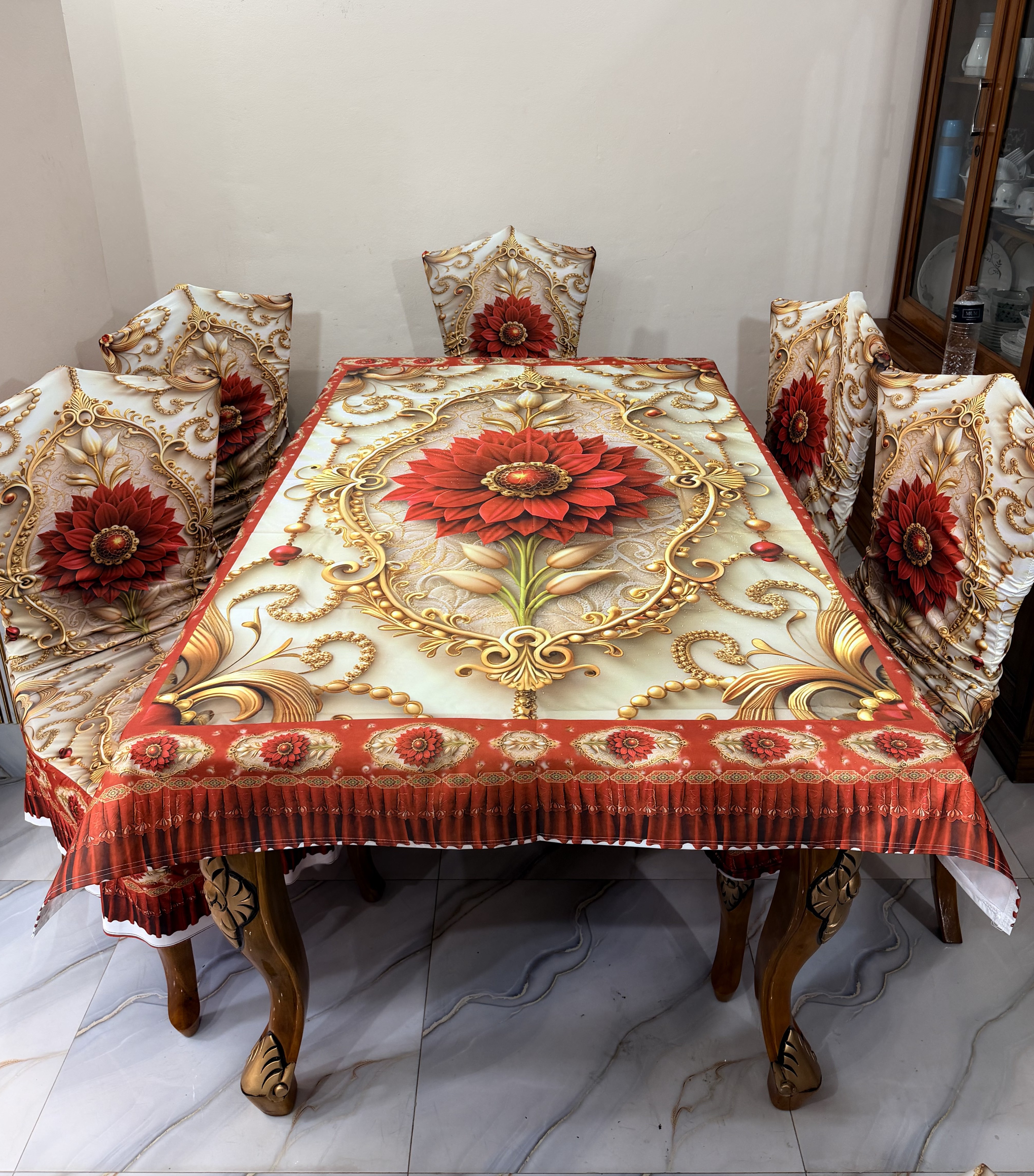 3D Waterproof Premium Dining Table Set ( কুচি চেয়ার কভার ) Code: D75
